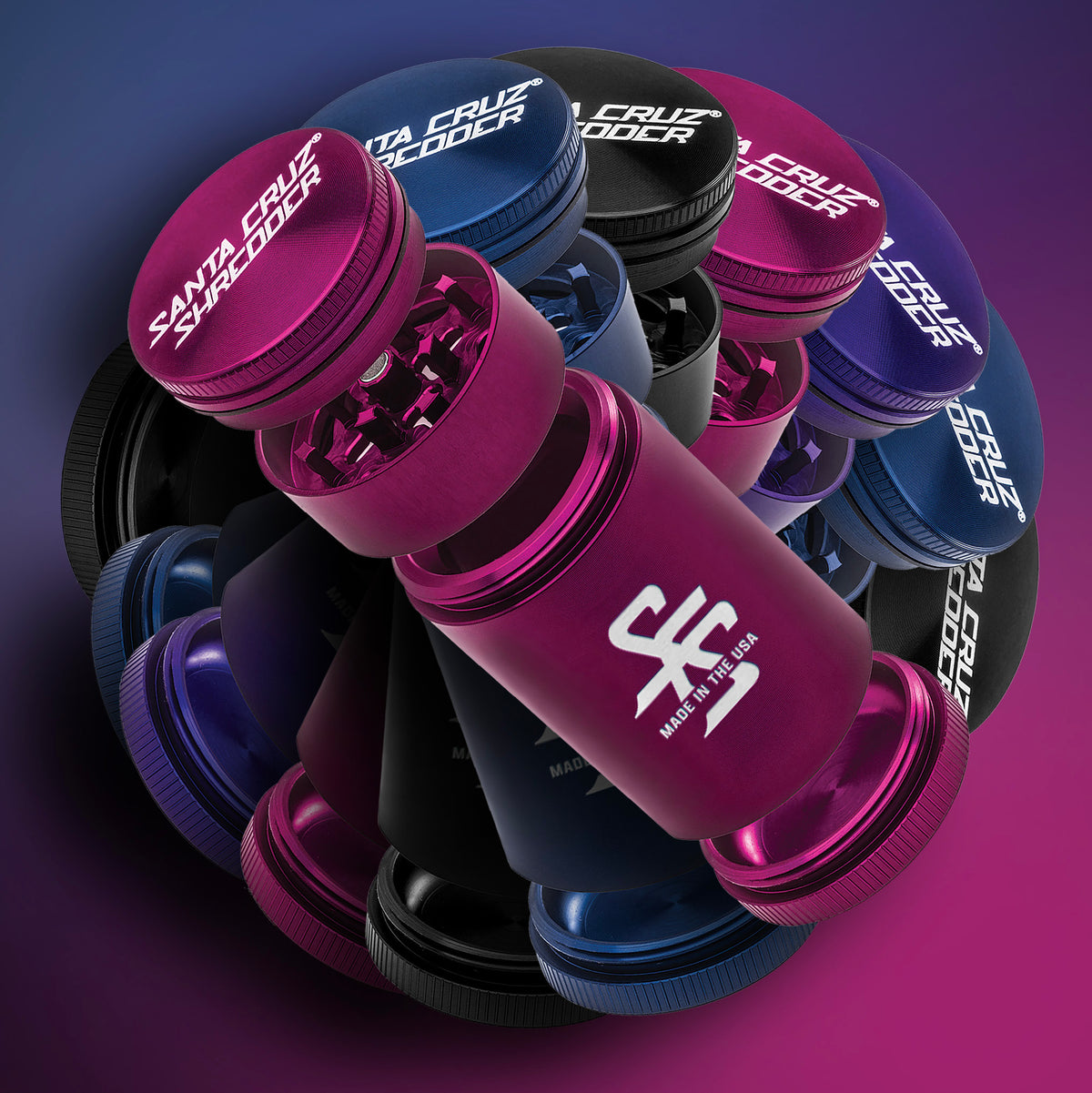 Aluminum 4 Piece Small Herb Grinders (TRAVELER) - Santa Cruz Shredder Retail